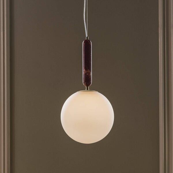Globen Lighting Závesné svietidlo Torrano, červená, Ø 30 cm, mramor, Červená, Obývacia izba / jedáleň, Kameň, Škandinávsky, Závesné svietidlo