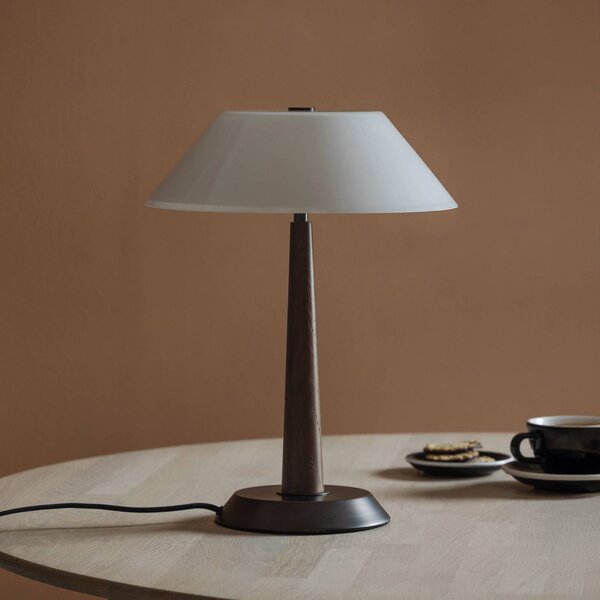 Globen Lighting Stolová lampa Ligna, výška 39 cm, biela/bronzová/dubová, Hnedá / staromosadz, Obývacia izba / jedáleň, kov, Dizajn, Stojacie svietidlo
