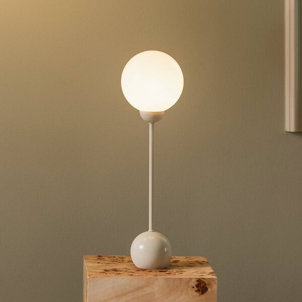 Globen Lighting Stolová lampa Ripley, béžová, výška 52 cm, železo/sklo, Krémová / jantárovo žltá, Obývacia izba / jedáleň, kov, Dizajn, Stojacie svietidlo