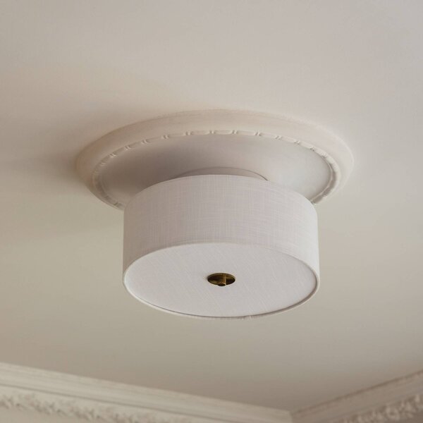 Globen Lighting Stropné svietidlo Noah, Ø 35 cm, biele, Biela / opálová, Obývacia izba / jedáleň, Textil / látka / hodváb, Škandinávsky, Stropné svetlo polkruhové s priestorom