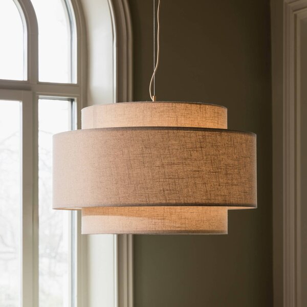 Globen Lighting Závesné svietidlo Noah Bouclé, Ø 70 cm, béžové, Krémová / jantárovo žltá, Obývacia izba / jedáleň, Textil / látka / hodváb, Škandinávsky, Závesné svietidlo