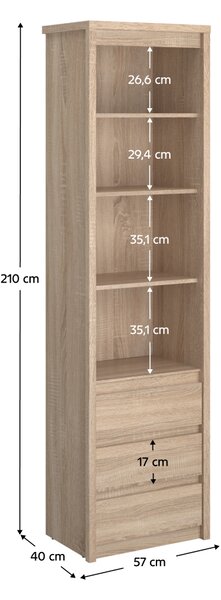 KONDELA Otvorený regál so šuplíkmi 3S, dub sonoma, NORTY TYP 6