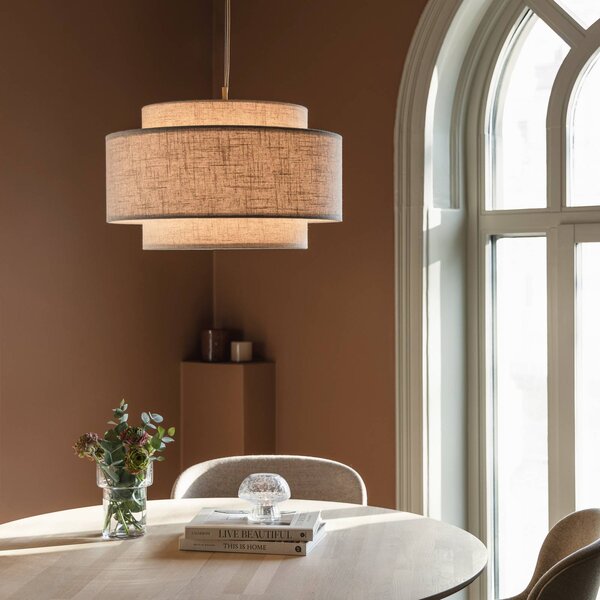 Globen Lighting Závesné svietidlo Noah Bouclé, Ø 50 cm, béžové, Krémová / jantárovo žltá, Obývacia izba / jedáleň, Textil / látka / hodváb, Škandinávsky, Závesné svietidlo
