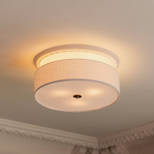 Globen Lighting Stropné svietidlo Noah, Ø 50 cm, biele, Biela / opálová, Obývacia izba / jedáleň, Textil / látka / hodváb, Škandinávsky, Stropné svetlo polkruhové s priestorom
