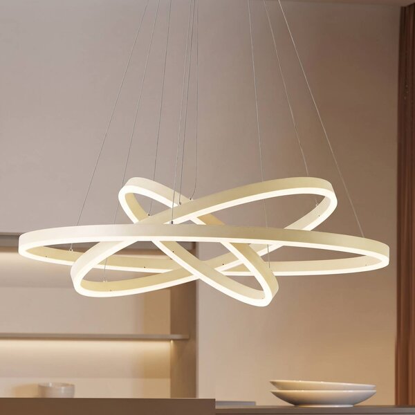Arcchio LED závesné svietidlo Albiona, béžové, 3 krúžky, Ø 80 cm, Krémová / jantárovo žltá, kov, Moderný, Závesné svietidlo