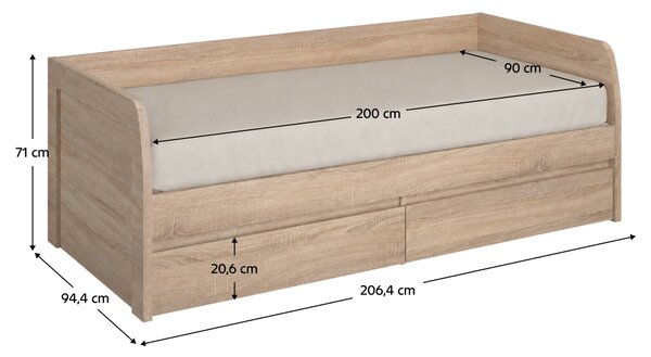 KONDELA Posteľ 2S, 90x200, dub sonoma, NORTY TYP 28