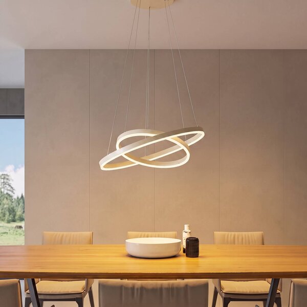 Arcchio LED závesné svietidlo Albiona, béžové, 2 krúžky, Ø 60 cm, Krémová / jantárovo žltá, Kuchyňa, kov, Moderný, Závesné svietidlo