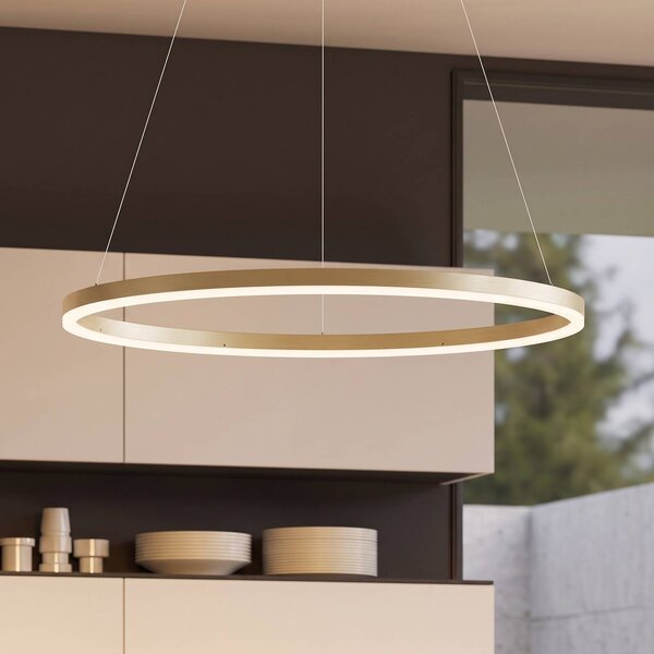 Arcchio LED závesné svietidlo Albiona, béžové, 1 krúžok, Ø 80 cm, Krémová / jantárovo žltá, Kuchyňa, kov, Moderný, Závesné svietidlo