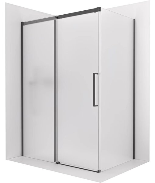CERANO - Sprchovací kút Lantono - ľavá - 8 mm - Soft-Close - čierna matná, mliečne sklo - 100x70 cm - posuvný