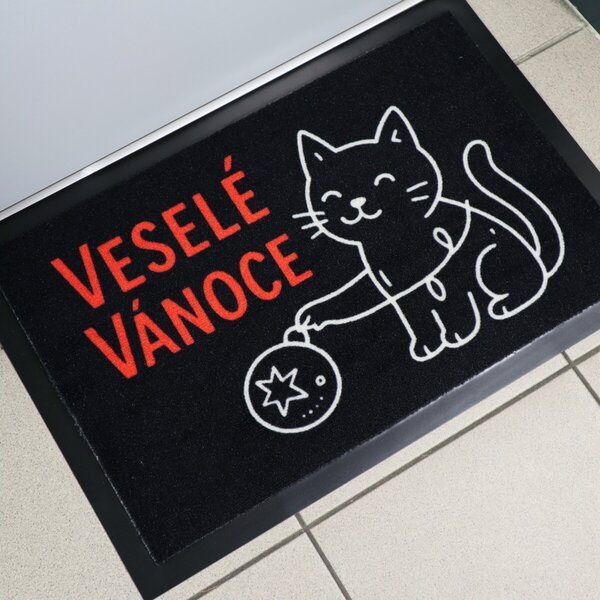 Mercury Flooring, Rohožka Veselé Vianoce s mačkou 40x60 cm, 40x60, čierna