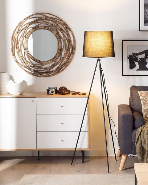 Stojaca lampa čierna kov zmes bavlny a polyesteru 149 cm statívový podstavec látkové tienidlo kábel moderný retro dizajn obývačka spálňa
