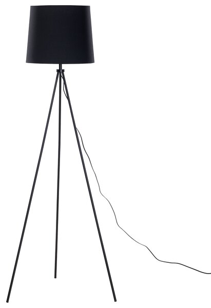 Stojaca lampa čierna kov zmes bavlny a polyesteru 149 cm statívový podstavec látkové tienidlo kábel moderný retro dizajn obývačka spálňa