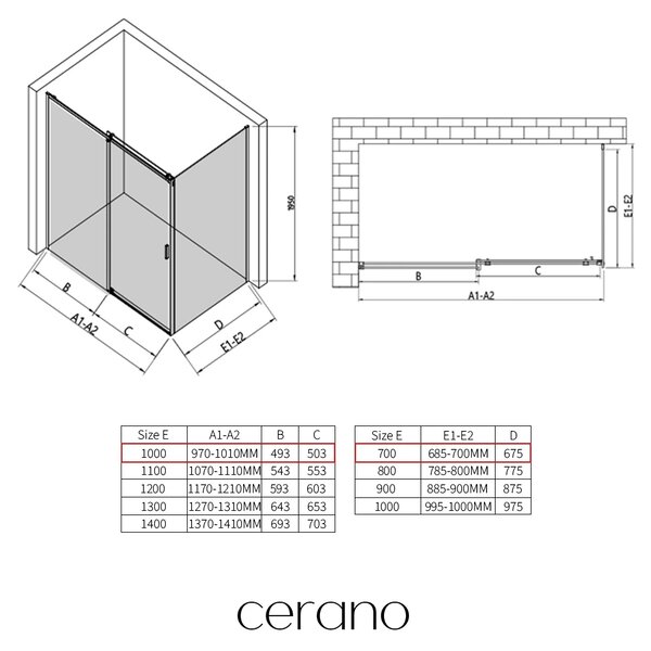 CERANO - Sprchovací kút Santoro - ľavá - 6 mm - čierna matná, mliečne sklo - 100x70 cm - posuvný