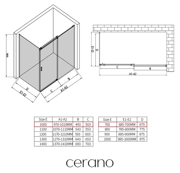 CERANO - Sprchovací kút Santoro - pravá - 6 mm - chróm, mliečne sklo - 100x70 cm - posuvný