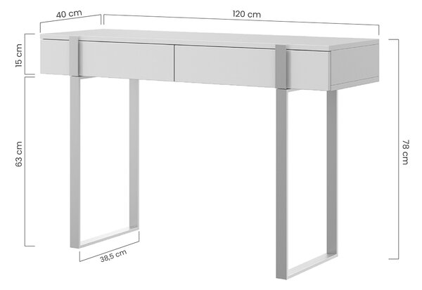 Moderná konzola / toaletka Verica s kovovými nohami 120 cm - čierny betón / zlaté nohy