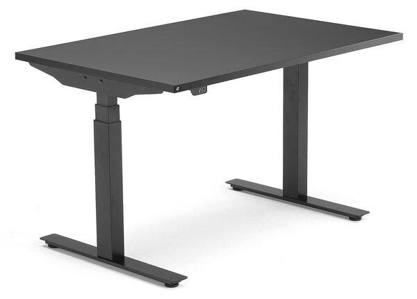 Výškovo nastaviteľný stôl MODULUS, T-rám, 1200x800 mm, čierna/čierna