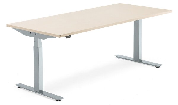 Výškovo nastaviteľný stôl MODULUS, T-rám, 1800x800 mm, breza/strieborná