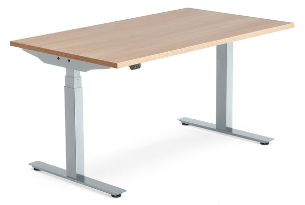 Výškovo nastaviteľný stôl MODULUS, T-rám, 1400x800 mm, dub/strieborná