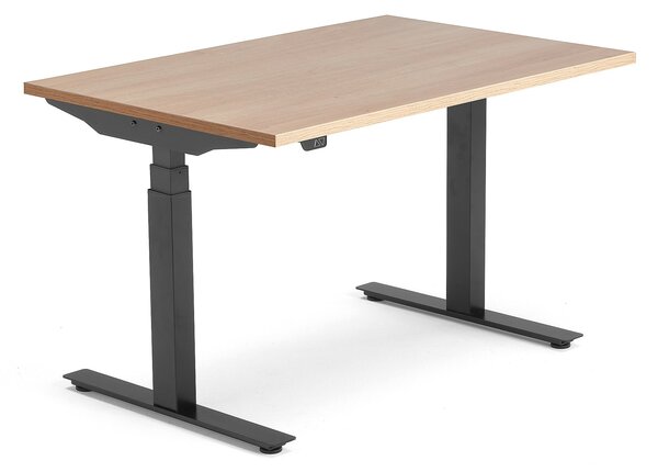 Výškovo nastaviteľný stôl MODULUS, T-rám, 1200x800 mm, dub/čierna