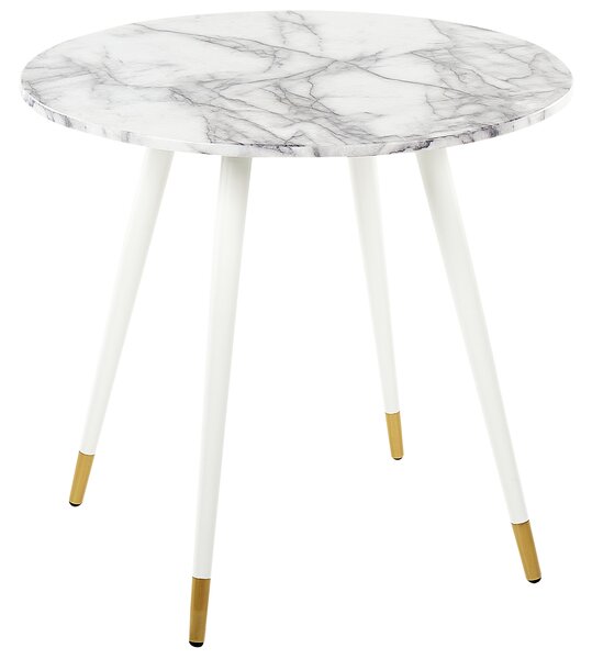Jedálenský stôl biely mramorový efekt doska z MDF ⌀ 80 cm kovové nohy lesklý povrch okrúhly glamour