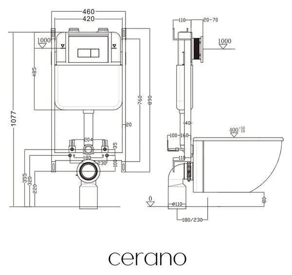 CERANO - Modul pre WC závesné Prime - na zamurovanie - 46x107,7 cm