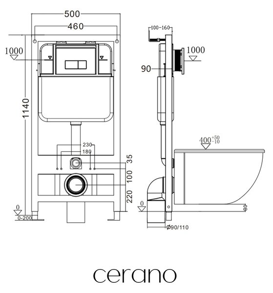 CERANO - Modul pre WC závesné Prime - predstenová inštalácia / sadrokartón - 50x114 cm