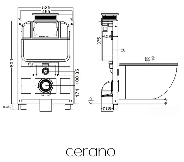 CERANO - Modul nízky pre WC závesné Prime - ovládanie zhora - predstenová inštalácia / sadrokartón - 52,5x80 cm