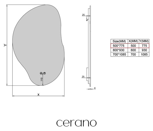 CERANO - Kúpeľňové LED zrkadlo Enolo - 50x77,5 cm