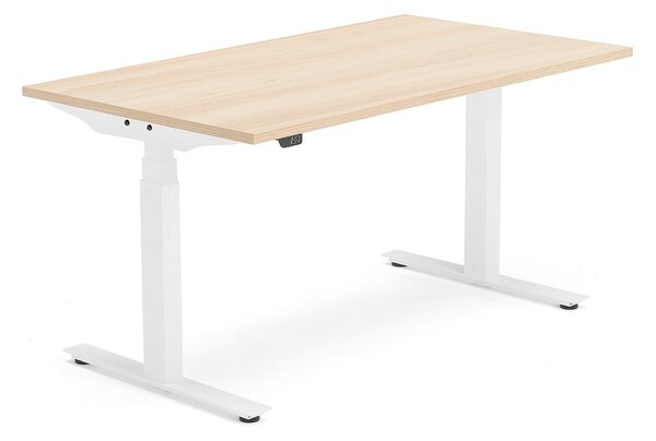 Výškovo nastaviteľný stôl MODULUS, T-rám, 1400x800 mm, dub/biela
