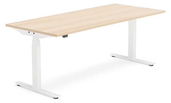 Výškovo nastaviteľný stôl MODULUS, T-rám, 1800x800 mm, dub/biela