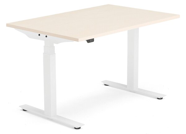 Výškovo nastaviteľný stôl MODULUS, T-rám, 1200x800 mm, breza/biela