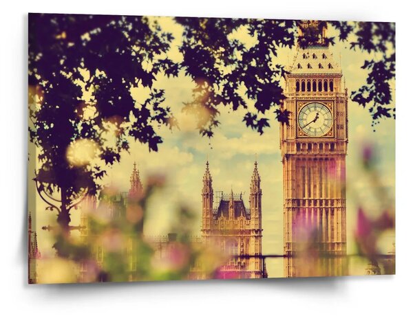 Sablio Obraz Londýn Big Ben Flowers - 150x110 cm
