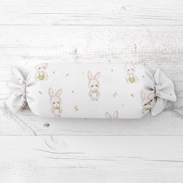 Biante Detský vankúš valec bonbon Sandra SA-401 Zajačiky na bielom 15x40 cm
