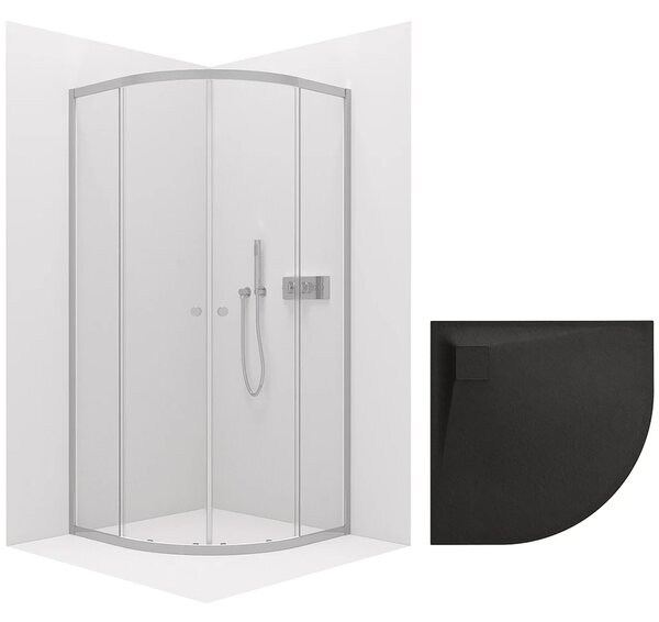 CERANO - Sprchovací kút Orso L/P 5 mm - R550 - chróm + CERANO - Sprchová vanička Quarto - R550 - štruktúrovaná čierna matná - 80x80 cm