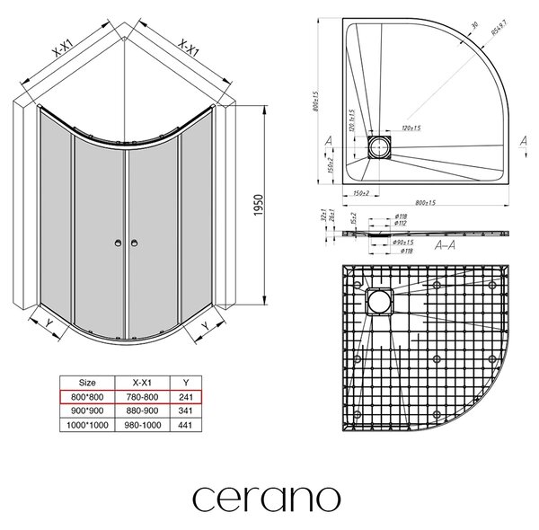 CERANO - Sprchovací kút Orso L/P 5 mm - R550 - chróm + CERANO - Sprchová vanička Quarto - R550 - štruktúrovaná biela matná - 80x80 cm