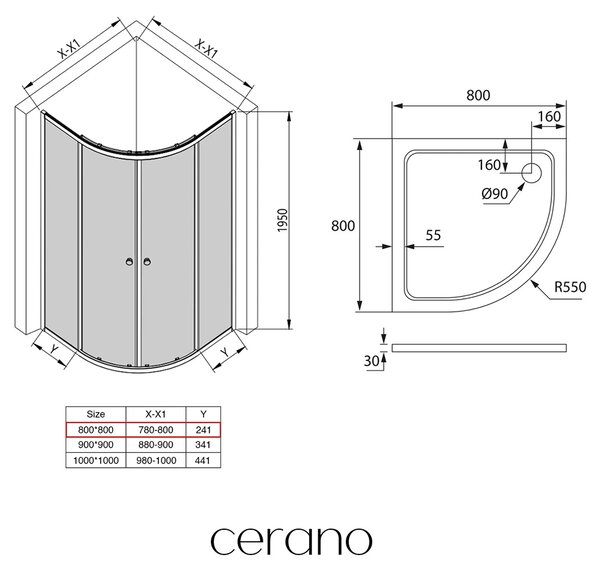 CERANO - Sprchovací kút Orso L/P 5 mm - chróm + CERANO - Sprchová vanička Piato - biela lesklá - 80x80 cm