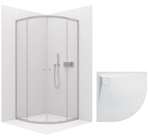 CERANO - Sprchovací kút Orso L/P 5 mm - R550 - chróm + CERANO - Sprchová vanička Quarto - R550 - štruktúrovaná biela matná - 80x80 cm