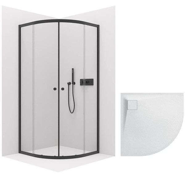 CERANO - Sprchovací kút Orso L/P 5 mm - R550 - čierna matná + CERANO - Sprchová vanička Quarto - R550 - štruktúrovaná biela matná - 80x80 cm