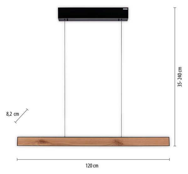 LED závesné svietidlo PURE E-Motion, dub/čierna perla,, Svetlé drevo, Obývacia izba / jedáleň, Hliník, Moderný, Závesné svietidlo