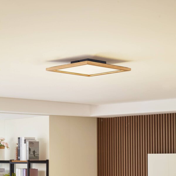Lucande Stropné svietidlo LED Joren, 42 cm, drevo, diaľkové ovládanie, Svetlé drevo, Obývacia izba / jedáleň, Drevo, Vidiecky / Rustikálny, Stropné svetlo