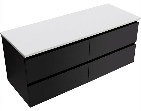 CERANO - Kúpeľňová skrinka Carole - čierna matná + doska pod umývadlo z lit. mramoru Elanys - 12 mm - biela matná - 120x49,2x46 cm