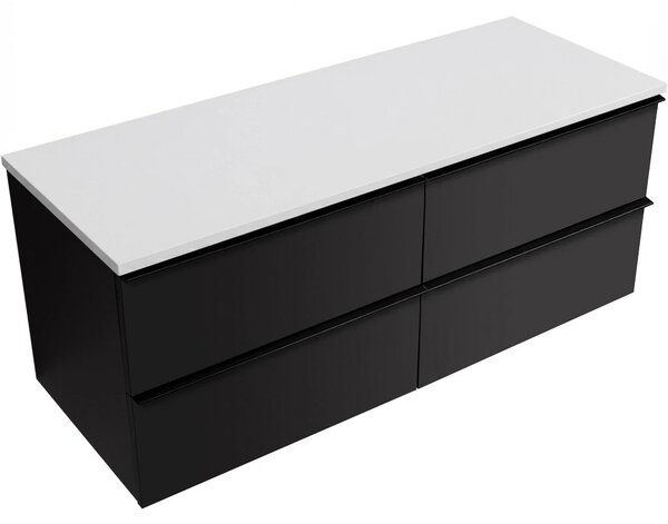 CERANO - Kúpeľňová skrinka Velora - čierna matná, úchytka čierna + doska z lit. mramoru Elanys - 12 mm - biela matná - 120x54,2x46,5 cm