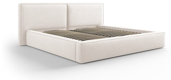 Béžová čalúnená dvojlôžková posteľ s úložným priestorom a roštom 180x200 cm Arendal – Cosmopolitan Design