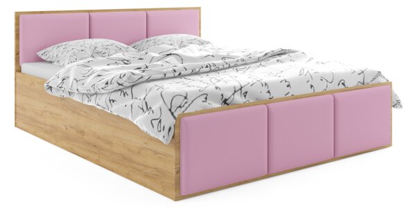 Čalúnená posteľ SANTOS, 120x200, dub kraft/trinity 19 - ružová + kovový rošt + matrac