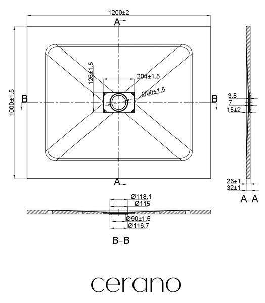 CERANO - Sprchová vanička obdĺžniková FlexiCut - SMC/minerálny kompozit - upraviteľná - biela mätná - 120x100x3 cm