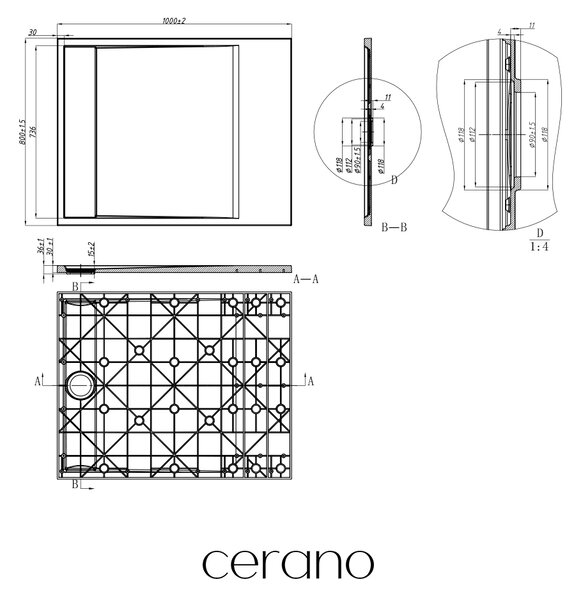 CERANO - Sprchová vanička obdĺžniková Lugo - SMC/minerálny kompozit - čierna matná - 100x80x3 cm