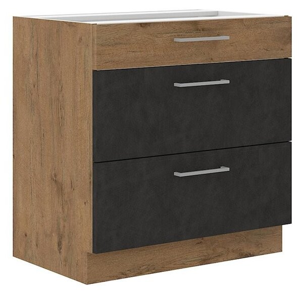 Mirjan24 Dolná kuchynská skrinka so zásuvkami Woodline 80 D 3S BB, Farby: dub lancelot + dark wood 5903211312014