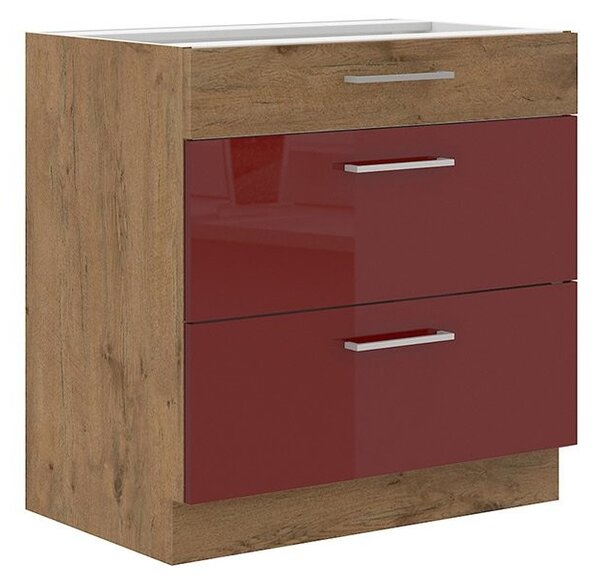 Mirjan24 Dolná kuchynská skrinka so zásuvkami Woodline 80 D 3S BB, Farby: dub lancelot + dark wood 5903211312014