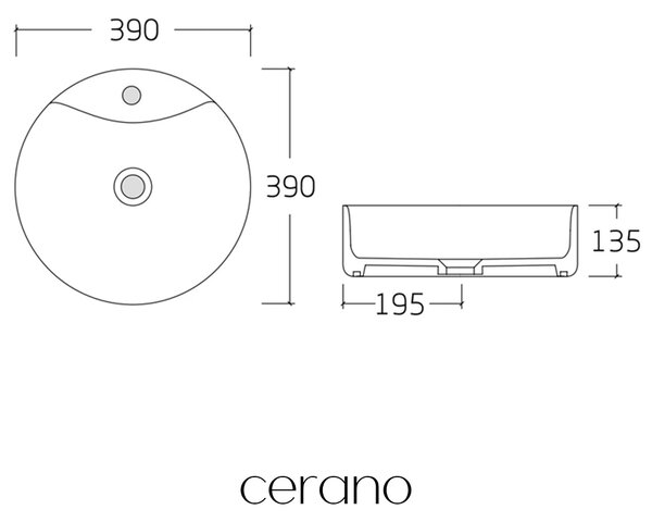 CERANO - Umývadlo keramické - na dosku - Ramo - biela lesklá - Ø 39 cm