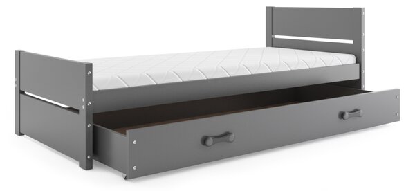 Detská posteľ BARTEK, 90x200, grafit + úložný pristor + matrac + rošt